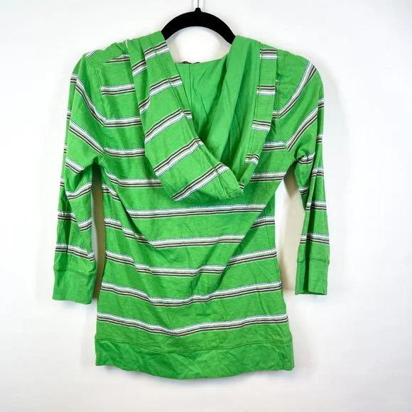 Lauren Ralph Lauren Jeans Co. Women's Green Striped Lace-up Hoodie Top Size XS - Picture 4 of 4